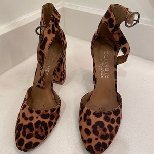 Cheetah print heels with ankle strap.